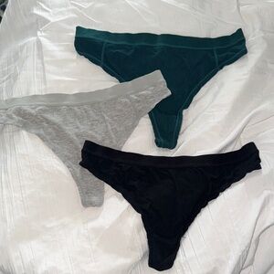 Auden 3-Pack Ribbed Thong Set in Teal, Gray & Black